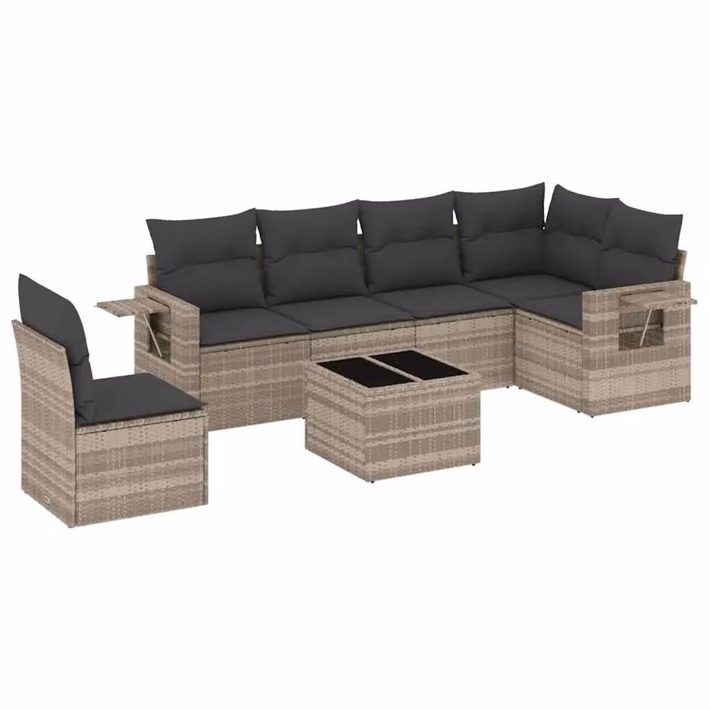 vidaXL Set Divani da Giardino 7pz a Forma di L in Polyrattan Grigio con Cuscini e Tavolino da Esterno – 2
