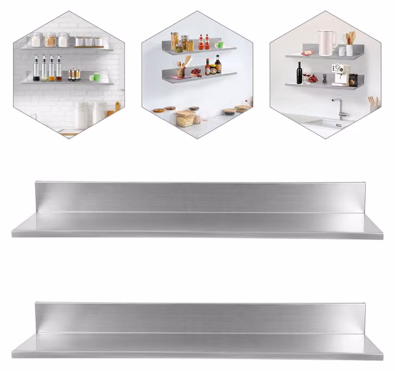 Mensola a parete, acciaio inossidabile, design a due livelli, argento
