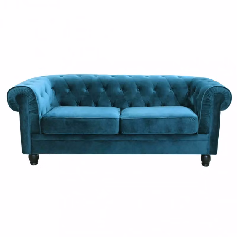Divano Chesterfield Cosma a 3 posti in velluto blu L: 197 cm, P: 74 cm, H: 82 cm – 3