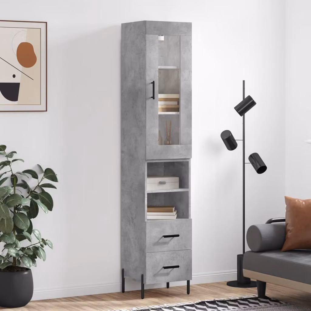 vidaXL Credenza Moderna Grigia con Ante in Vetro per Cucina e Sala da Pranzo L/P/H: 34,5 x 34 x 180 cm