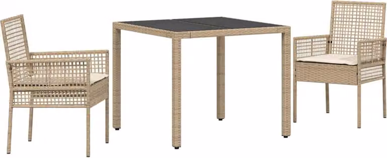Set da Pranzo per Giardino 3 pcs Beige polyrattan