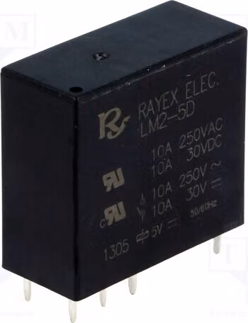 1 relè: bobina elettromagnetica, 5 VDC, 5 A / 250 VAC. Mini relè elettromagnetico LM2-5D
