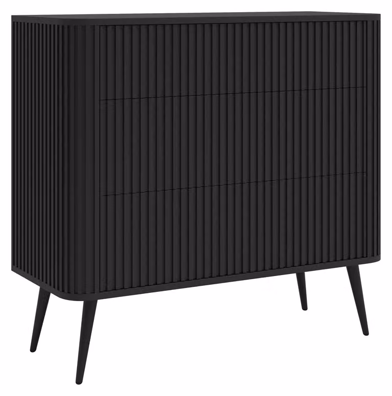 Selsey Ovarlo - Cassettiera a 3 cassetti, nera con gambe in metallo, 93 cm