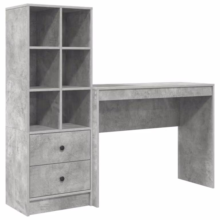 Scrivania con cassetto con lo scaffale 2 pcs Grigio cemento