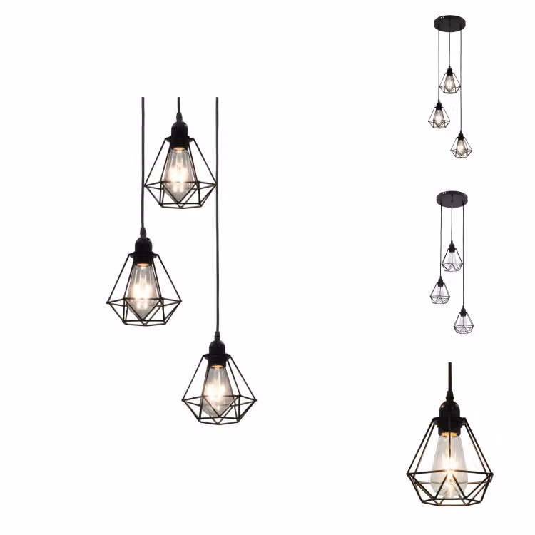 vidaXL Plafoniera con design a diamante nero 3 lampadine E27 - Lampade