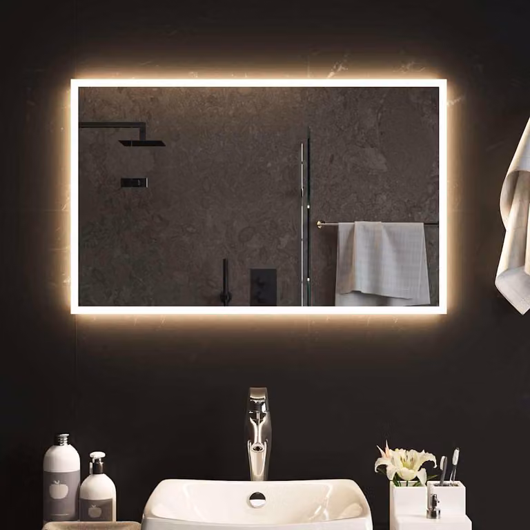 Specchio da bagno moderno vidaXL con luci LED, rettangolare, L: 80 cm, H: 50 cm