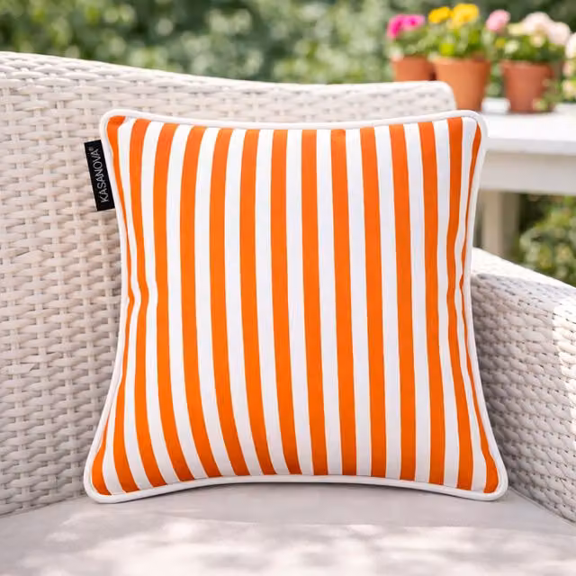 Cuscino arredo quadrato KASANOVA a righe arancione idrorepellente L/P: 30 x 30 cm