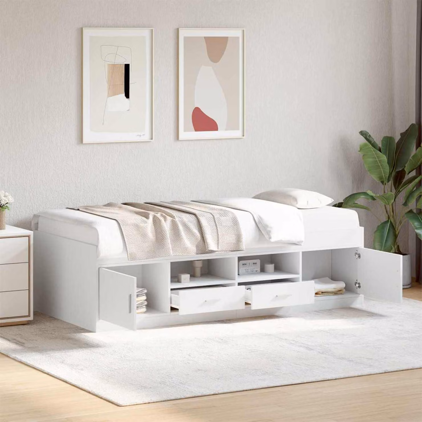 vidaXL Telaio letto moderno con cassetto contenitore Bianco L/P: 80 x 200 cm