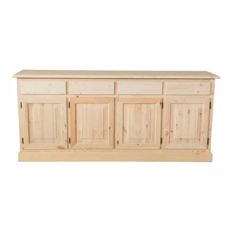 Credenza Mobili 2G in legno massello di pino grezzo con 4 porte e 4 cassetti L: 195 cm, P: 45 cm, H: 85 cm – 1