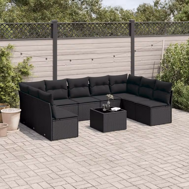 Maison Exclusive - Set da giardino 10 pezzi con cuscini in polyrattan nero