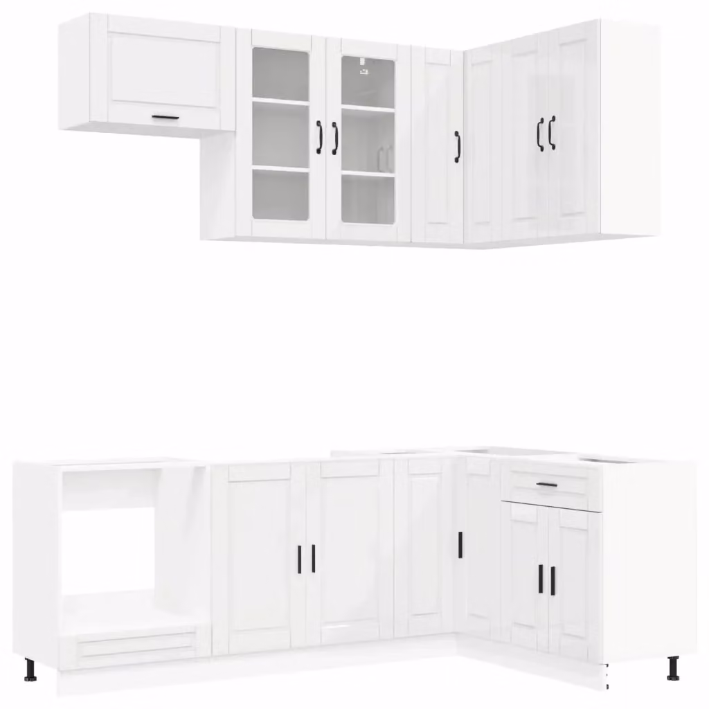 Unità cucina moderna vidaXL PORTO in bianco lucido con ante in vetro e ripiani aperti, 8 pezzi – 2
