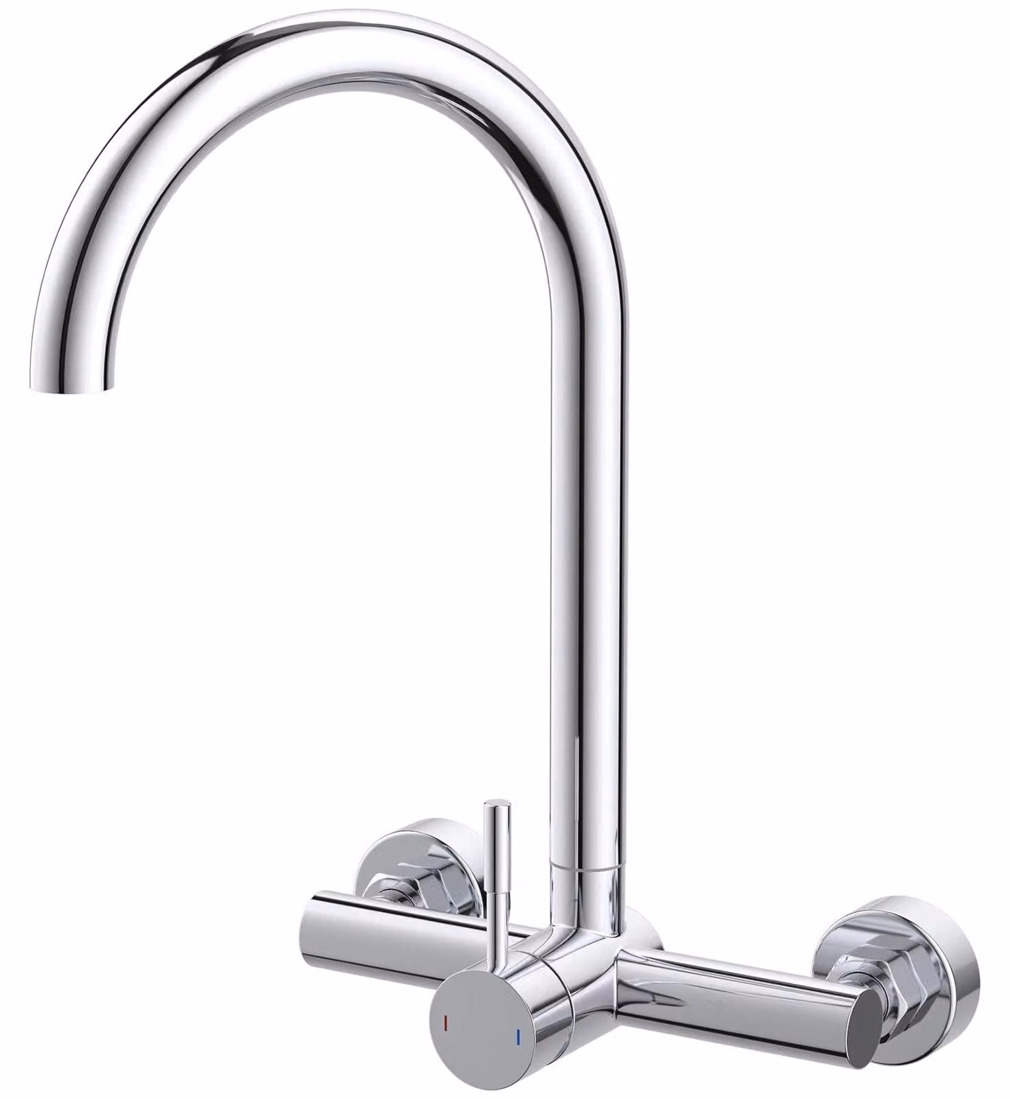 Miscelatore da cucina a parete, girevole a 360°, cromato, distanza tra i fori: 13,5–16,5 cm