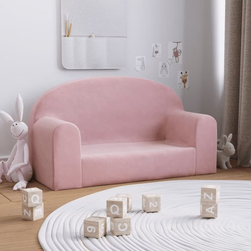 vidaXL Divano per Bambini a 2 Posti in Morbido Peluche Rosa, L/P/H: 84 x 45 x 34 cm