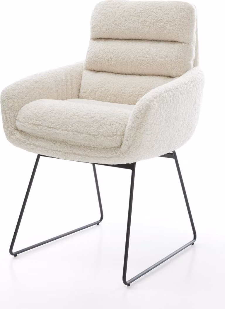 DELIFE sedia da pranzo Abelia-Flex con braccioli in tessuto teddy beige base a slitta nera