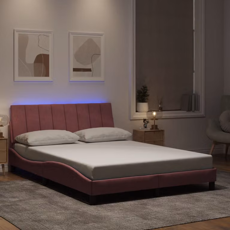 vidaXL Giroletto Hanko Rosa in Velluto con LED e Porte USB, L/P/H: 200 x 120 x 74,5 cm