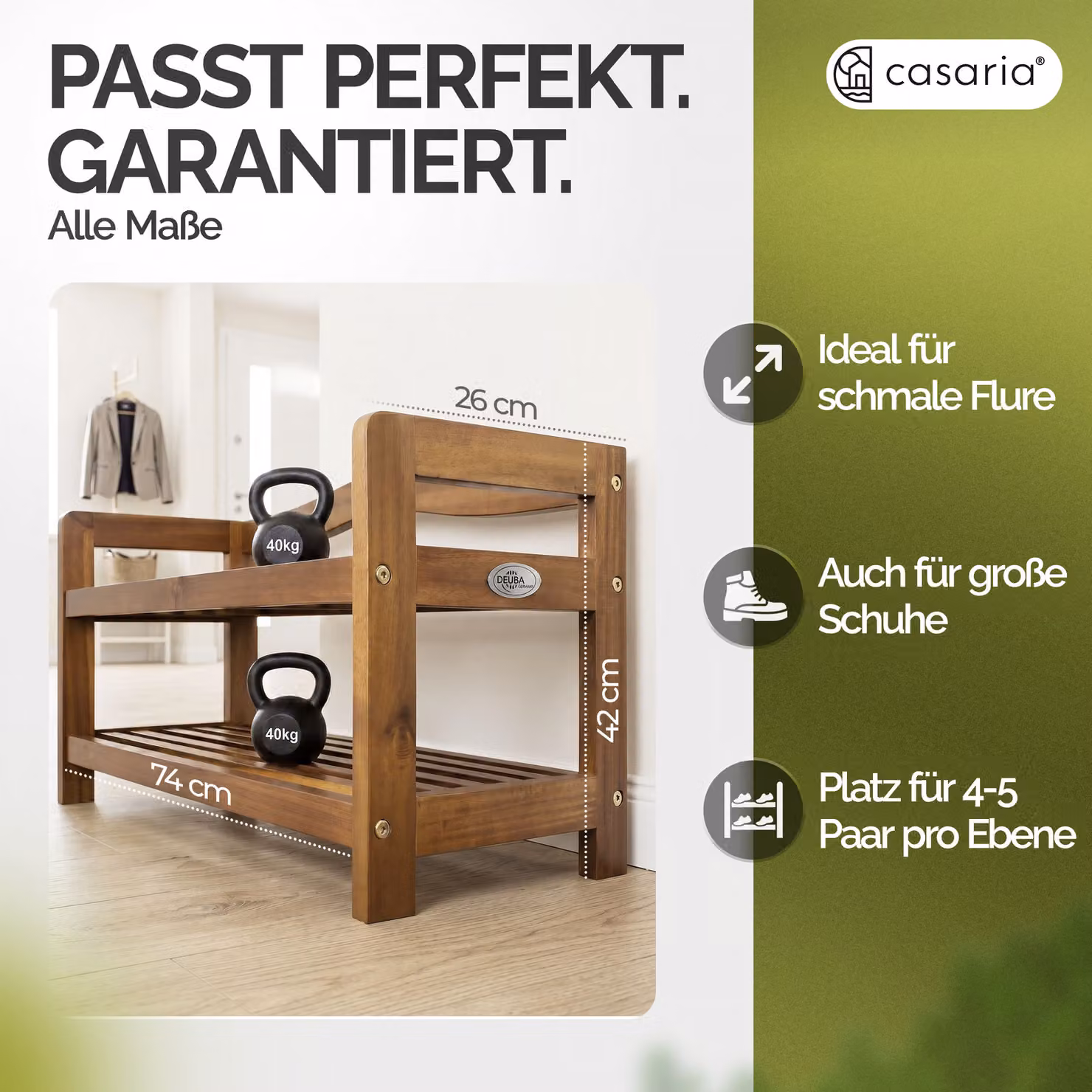 Scarpiera moderna Casaria® in legno di acacia marrone con ripiani interni, L/P/H: 74 x 26 x 42 cm – 2