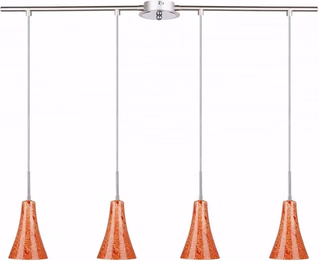 Lampadario a sospensione Candellux RUFI moderno in metallo e vetro arancione e argento, 4 luci E14, regolabile in altezza e dimmabile
