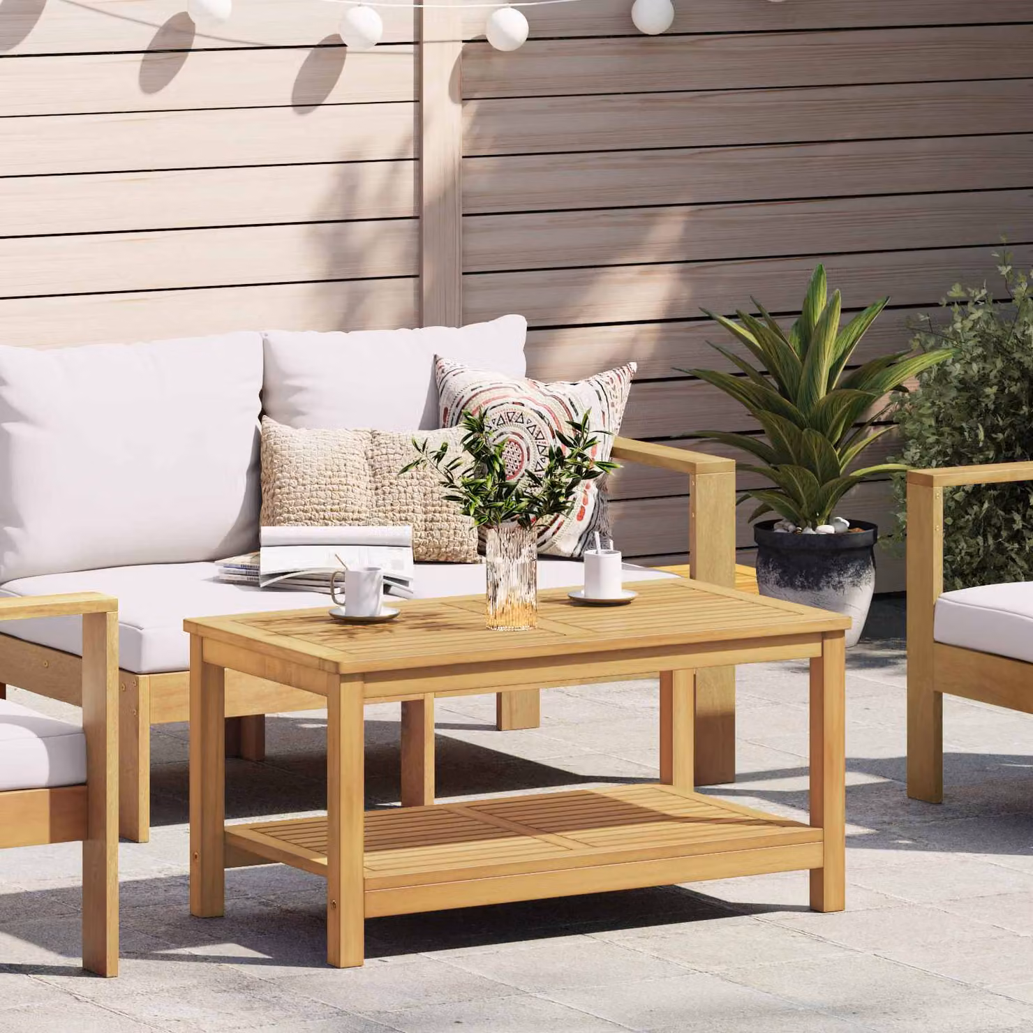 vidaXL Tavolo laterale in legno di acacia oliato marrone L: 90 cm, P: 50 cm, H: 45 cm