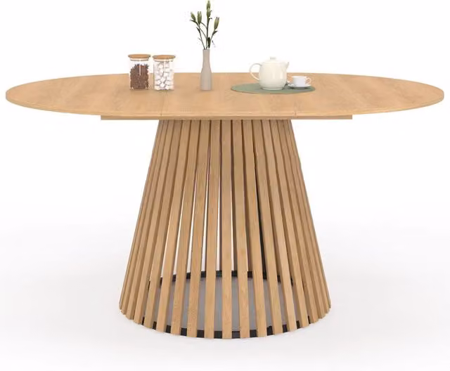 IDMarket - CARMEN tavolo da pranzo rotondo allungabile 4-8 persone con gambe a doghe in legno e piano in legno da 110 a 150 cm