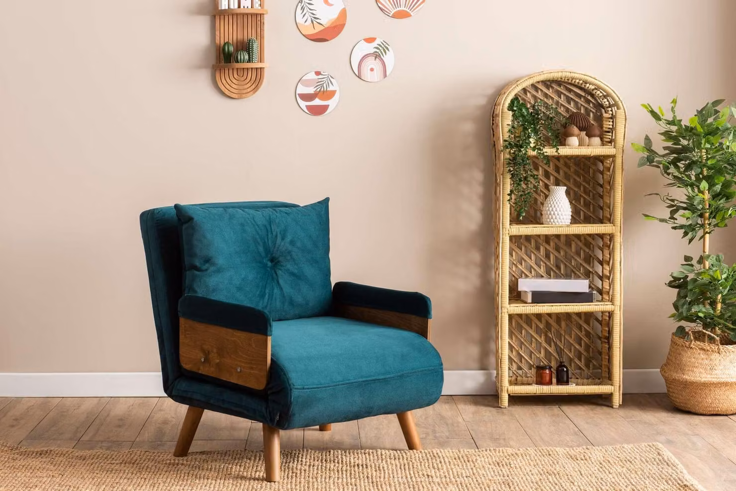 Hanah Home, Cosmo Single - Petrol Green, divano letto a 1 posto, verde petrolio, 100% POLIESTERE, 77 x 70 x 82 cm
