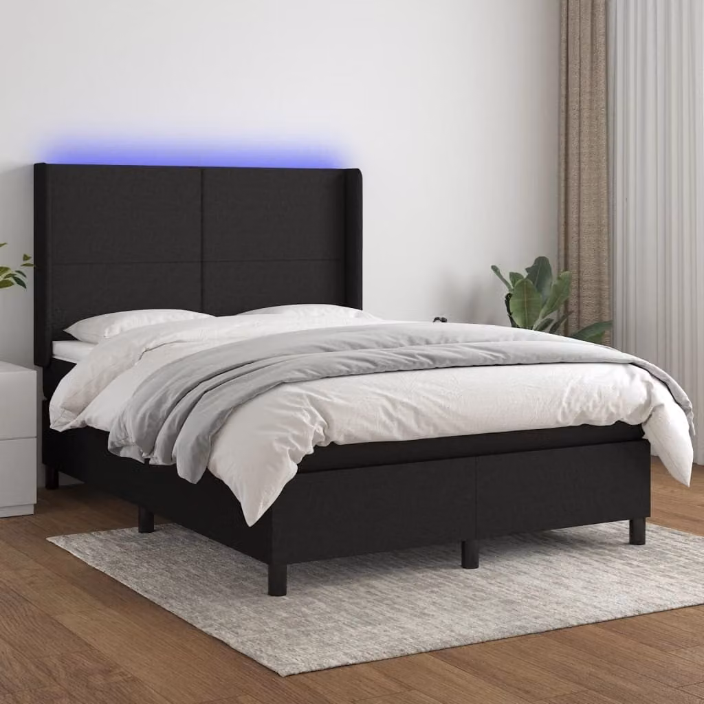 Maison Exclusive - Letto a Molle con Materasso e LED Nero 140x190 cm in Tessuto