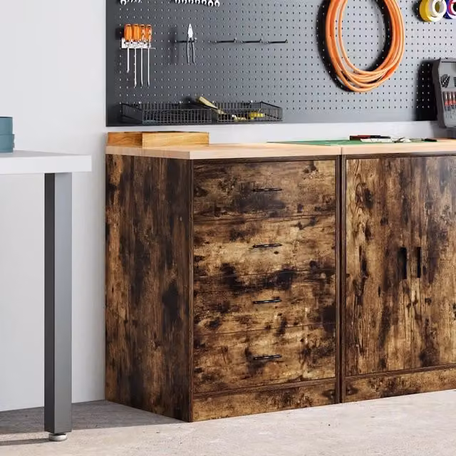 Armadietto da garage vidaXL in legno marrone, montabile a parete, L: 60 cm, P: 51 cm, H: 85 cm