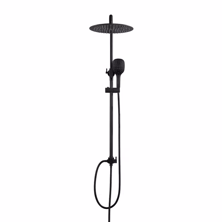 JOHO Colonna Doccia Nero Opaco in Acciaio Inox Set doccia a Pioggia con Soffione e Doccetta (D20cm)
