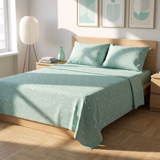 Completo letto matrimoniale fiorellini verde