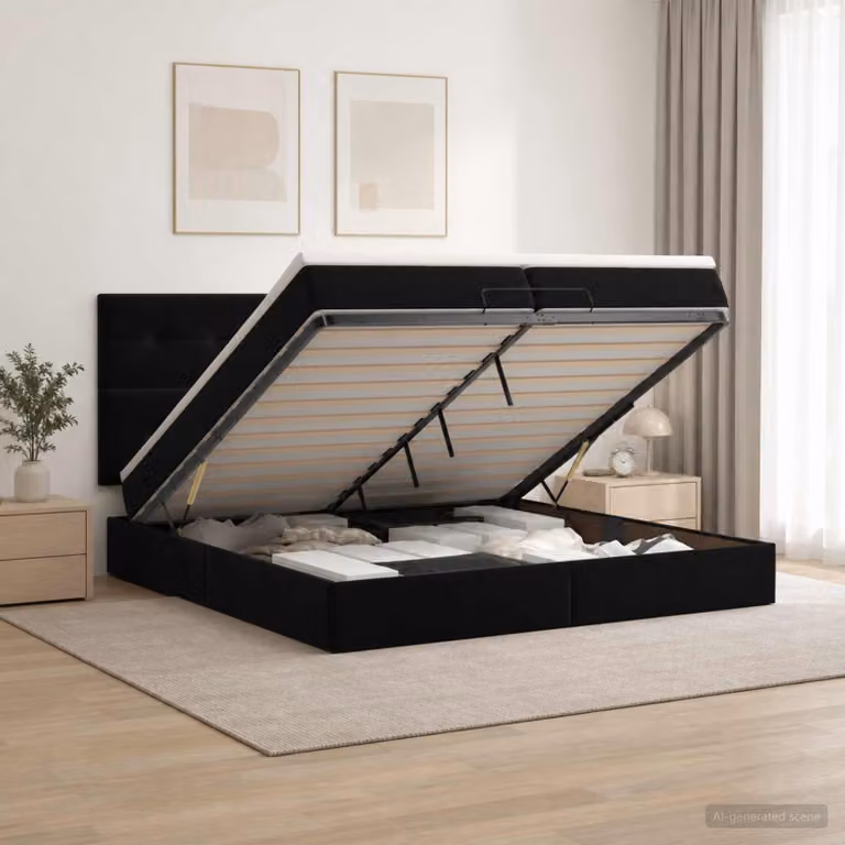 vidaXL Letto ottomano con materasso Nero 200 x 200 cm Velluto