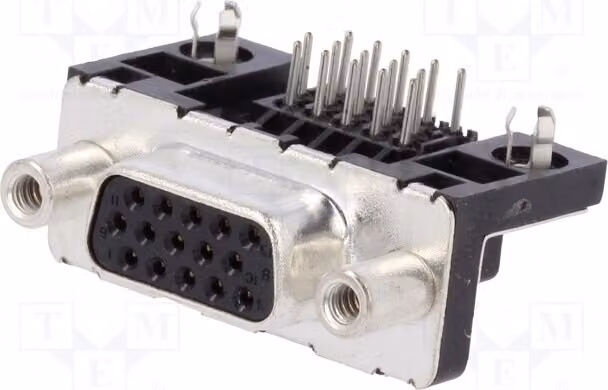1x Connettore D-Sub HD femmina per montaggio a traversa, con 15 pin, 5A, modello ICD15S13E4GV00LF. Connettore D-Sub
