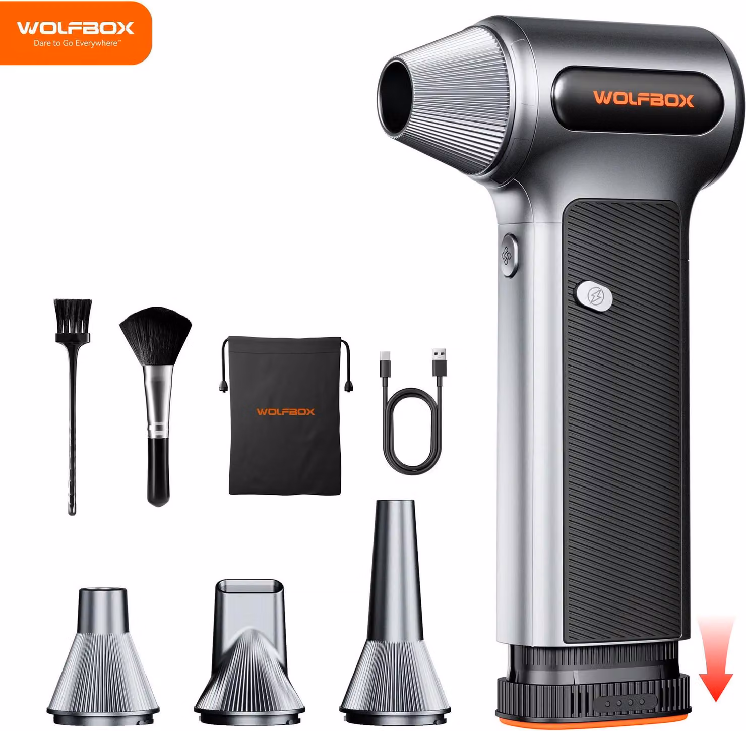Soffiatore elettrico ad aria compressa - MF200 - Ricaricabile - 3 livelli di potenza - Motore brushless - Senza fili - Per auto/PC/casa/uso esterno - Nero
