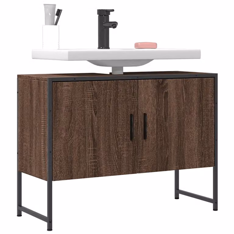 Mobile Lavabo da Bagno vidaXL in Rovere Marrone con Ante a Battente e Design Industrial L/P/H: 60 x 30 x 60 cm