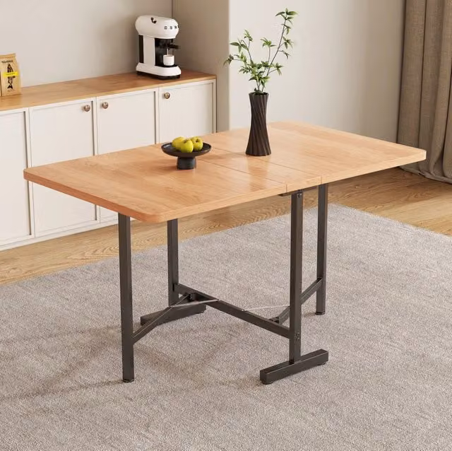 Tavolo da pranzo pieghevole in MDF naturale con supporti in lega resistente, 120x80 cm, design moderno minimalista