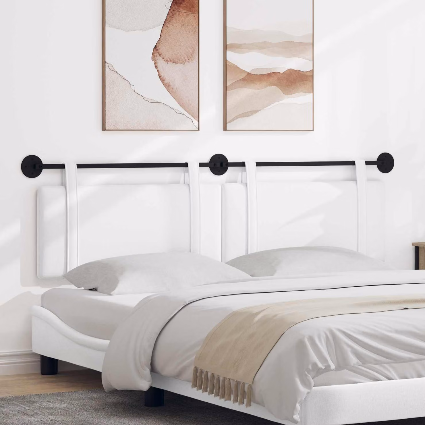 Testiera sospesa vidaXL in tessuto bianco con pannello imbottito per camera da letto L: 170 cm, H: 55 cm, P: 7,67 cm