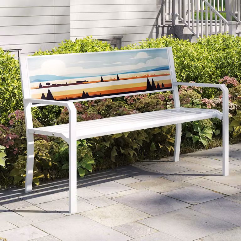 Panchina da giardino Costway a 2 posti in metallo con schienale decorativo Bianco