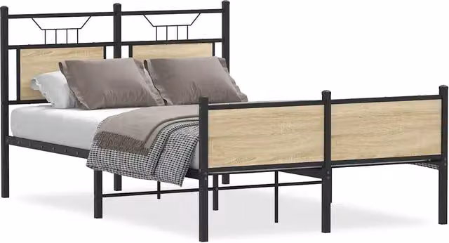 Letto matrimoniale moderno in legno e metallo color rovere, L/P/H: 120 x 200 x 91.5 cm