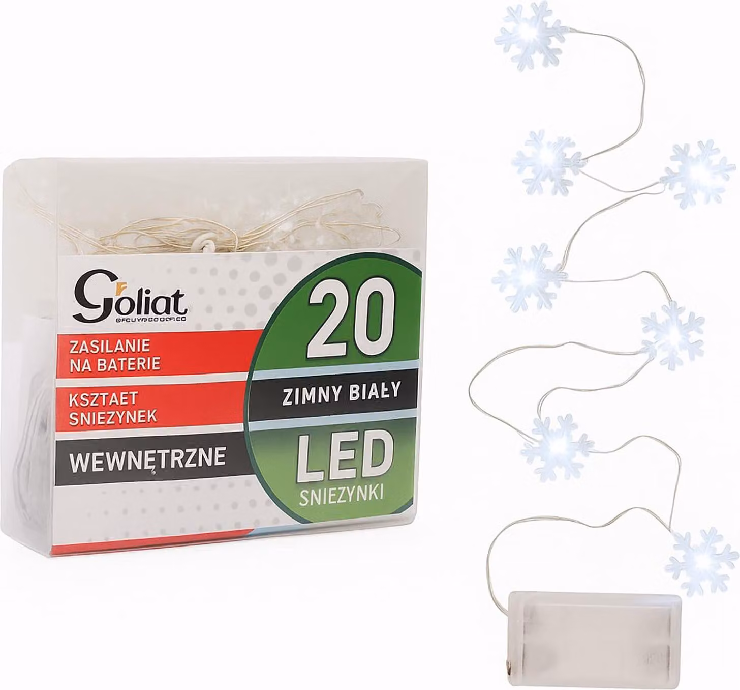 Luci LED per albero di Natale a forma di fiocco di neve su filo, a batteria, colore bianco freddo