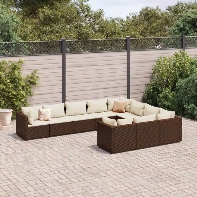 Set Divani da Giardino 10pz con Cuscini in Polyrattan Marrone 3308329