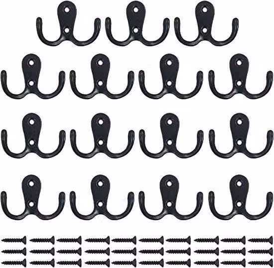 Set di 15 ganci da parete in metallo, colore nero - Per giacche, sciarpe, borse e altro ancora