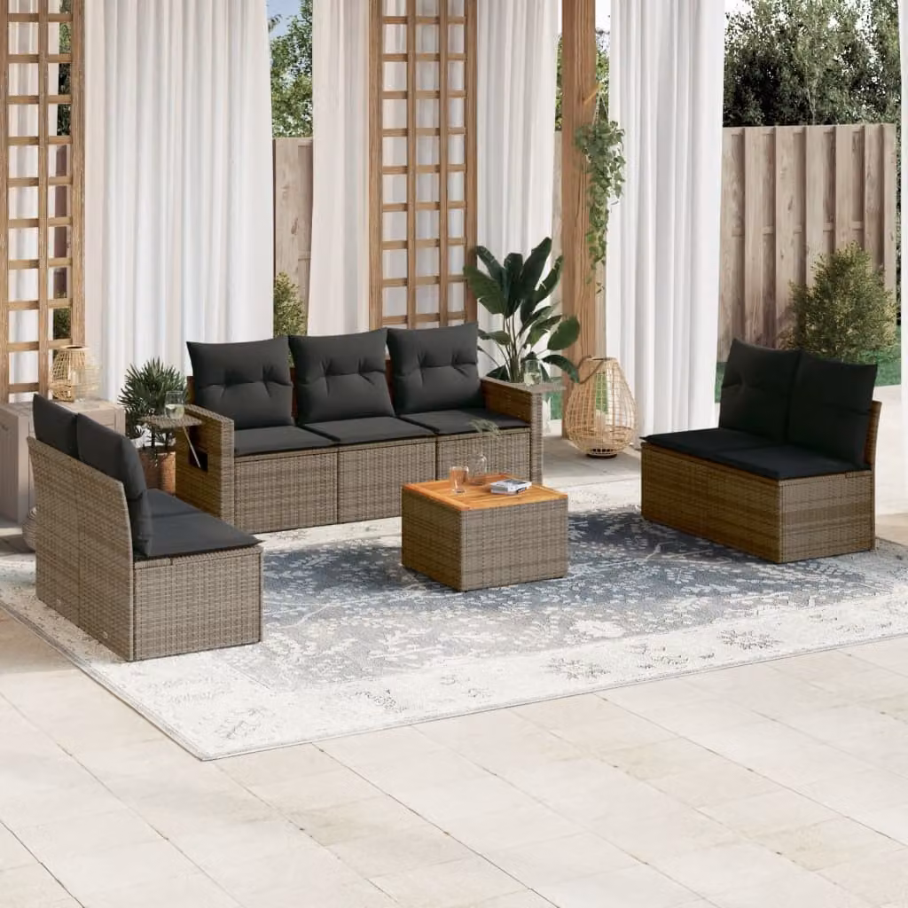 Set Divano da Giardino vidaXL 8 pz in Polyrattan Grigio con Cuscini e Tavolino – 1