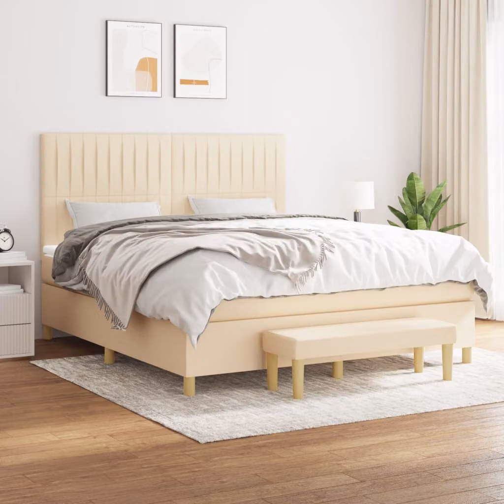 vidaXL Giroletto a Molle Ibrido con Materasso in Tessuto Beige e Bianco L/P: 180 x 200 cm