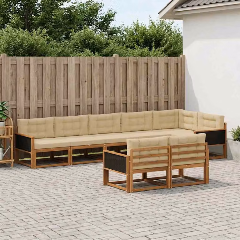 vidaXL Set di divani da esterno 8 pz in legno di acacia con cuscini, Beige e Sabbia