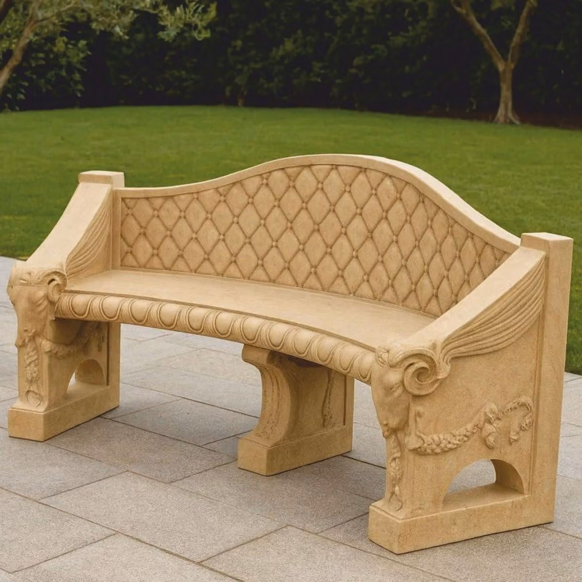 Casa Padrino Panca da giardino barocca in cemento beige 196 cm - Mobili da giardino e patio barocchi