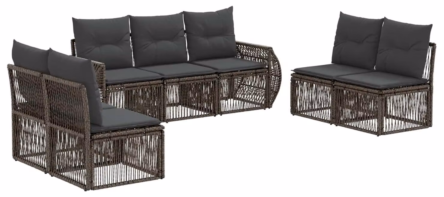 Set di divani da giardino, 7 pezzi, grigio e grigio scuro, in rattan sintetico