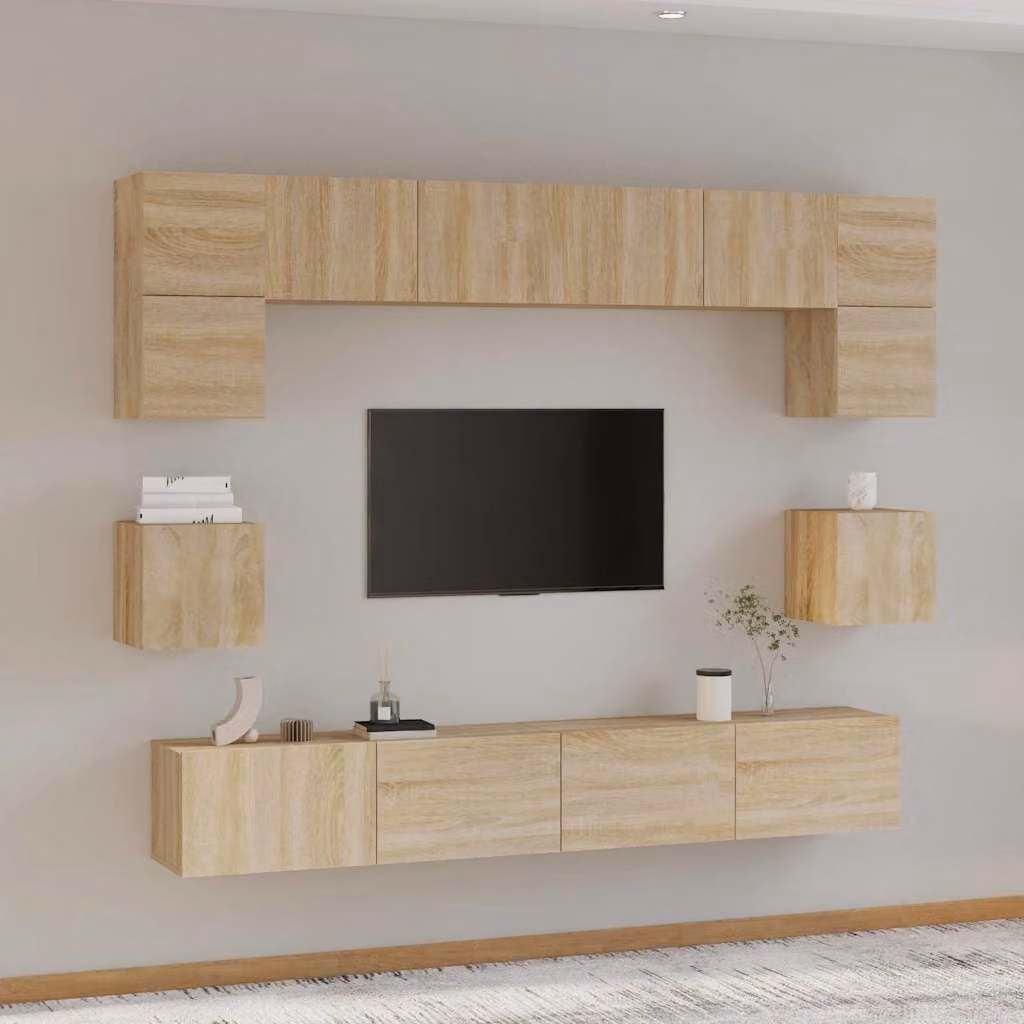 Set di mobili porta TV vidaXL in 8 pezzi in legno multistrato e MDF color rovere sonoma beige e marrone per soggiorno