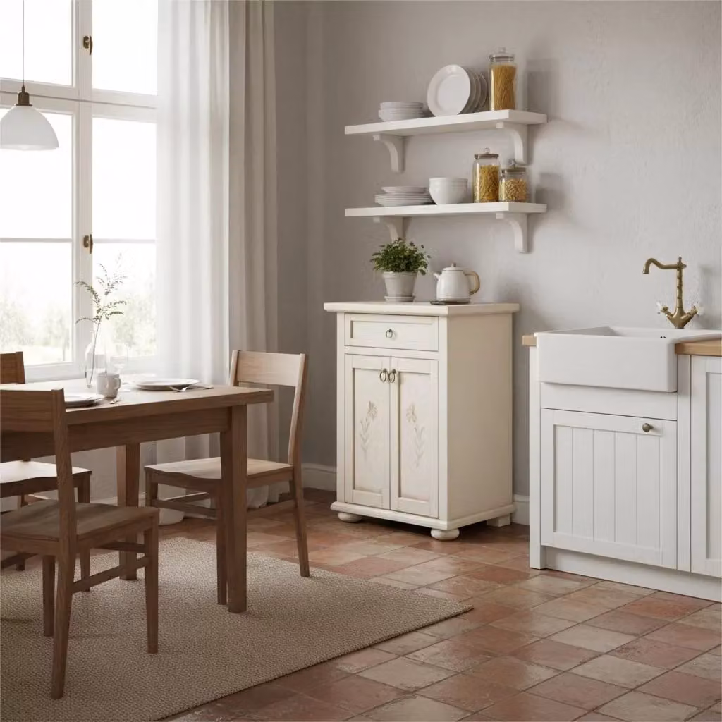 Madia credenza con 2 porte e 1 cassetto Mobili 2G color avorio patinato L: 64 cm, P: 32 cm, H: 81 cm – 1