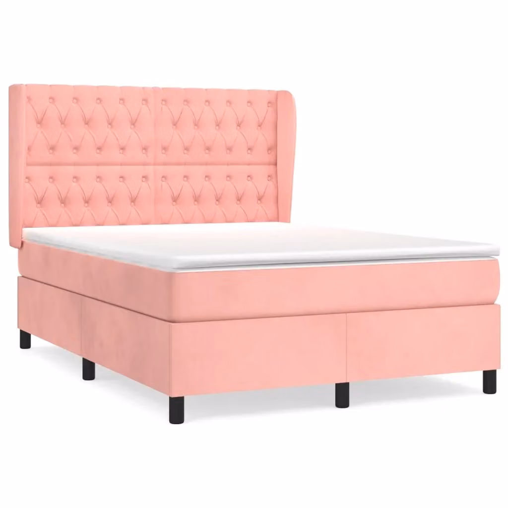 vidaXL Giroletto a Molle con Materasso Ibrido in Velluto Rosa e Bianco, L/P/H: 193 x 147 x 128 cm – 2