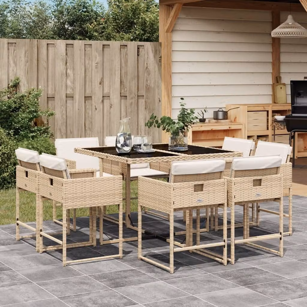 Maison Exclusive - Set da Pranzo da Giardino 9 pz con Cuscini Beige in Polyrattan
