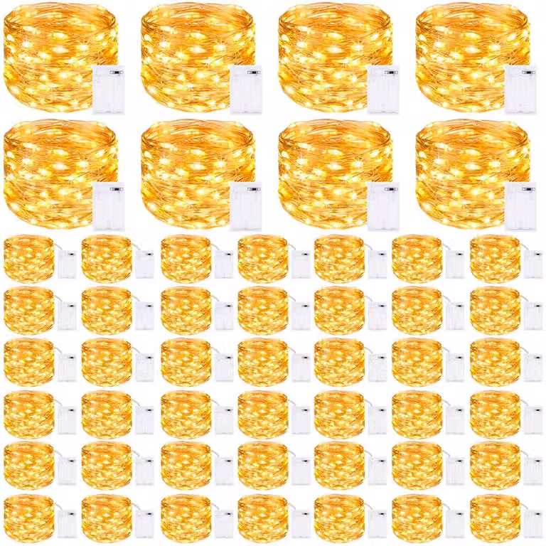Catena luminosa a LED, 5 metri, 50 micro-LED, alimentata a batteria, per uso interno