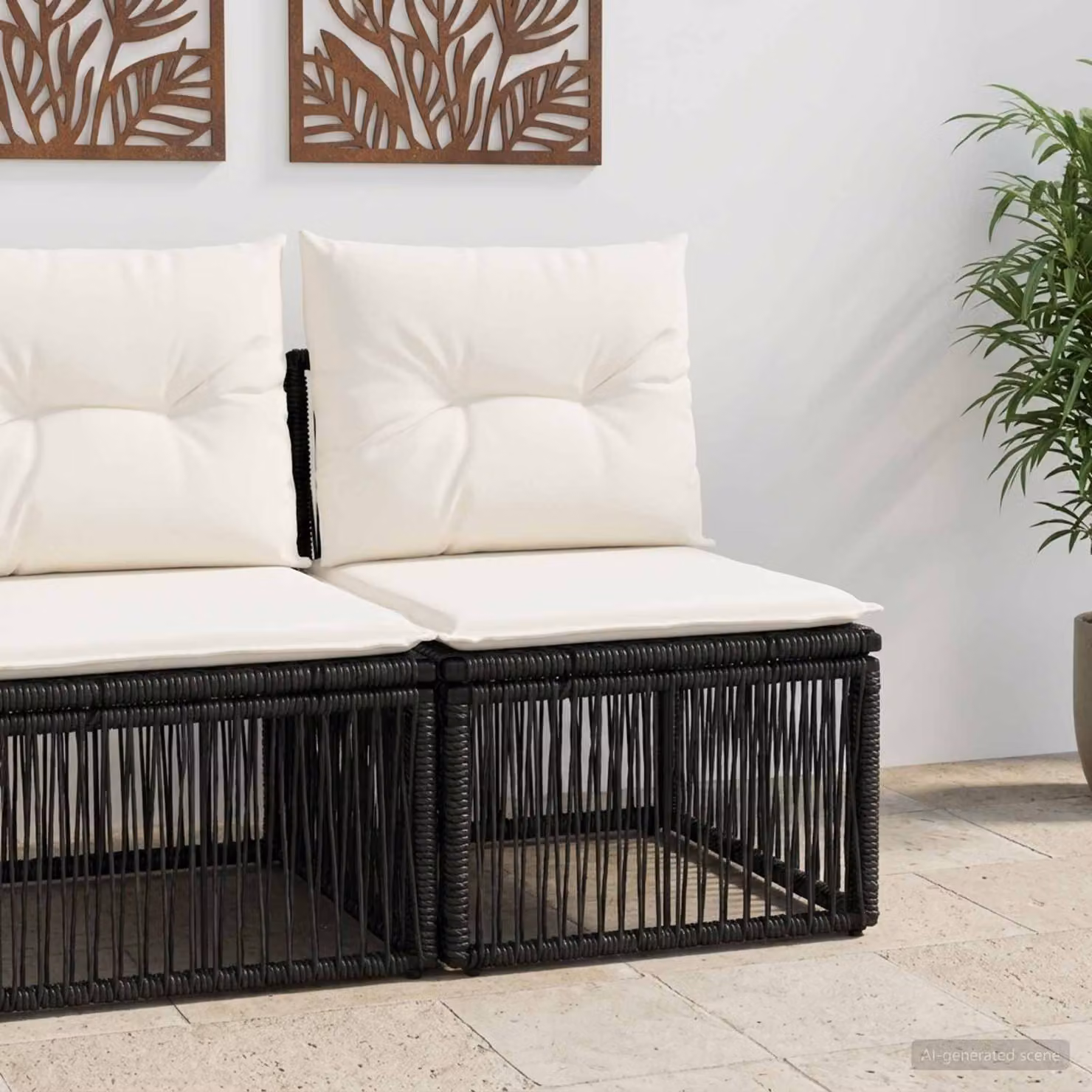 Unità divano senza braccioli vidaXL in polyrattan nero con cuscini imbottiti e coperture rimovibili per giardino e terrazza